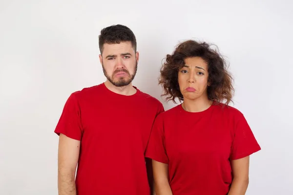 Sad Man Woman Studio Frowns Faces Going Cry Disappointed People — Stock Photo, Image