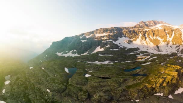 High Altitude Alpine Landscape Majestic Rocky Mountain Peaks Aerial Panorama — Stock Video