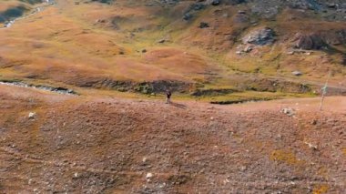 Anteni: alp valley, doğal manzara, hiking çift backpackers moorland akan akarsu. Yolculuk tutkusu yaz Alpler maceralara. Film bak renk sınıflandırma