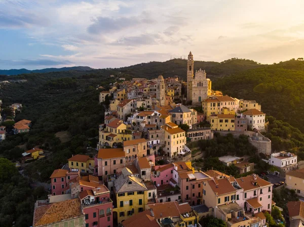 Aerial View Cervo Medieval Town Mediterranean Coast Liguria Riviera Italy — Stock Photo, Image