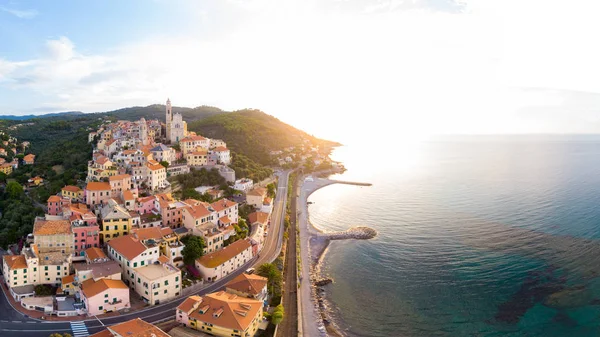 Aerial View Cervo Medieval Town Mediterranean Coast Liguria Riviera Italy — Stock Photo, Image