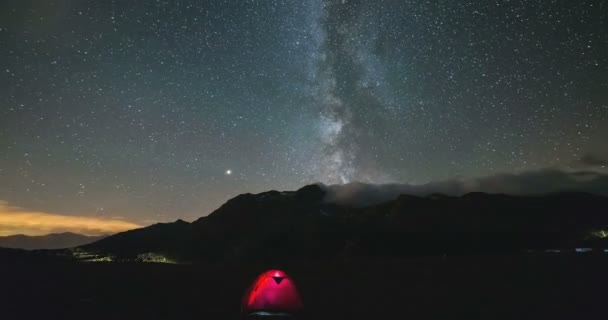 Чумацький Шлях Проміжок Часу Зоряне Небо Обертається Альпи Літній Час — стокове відео