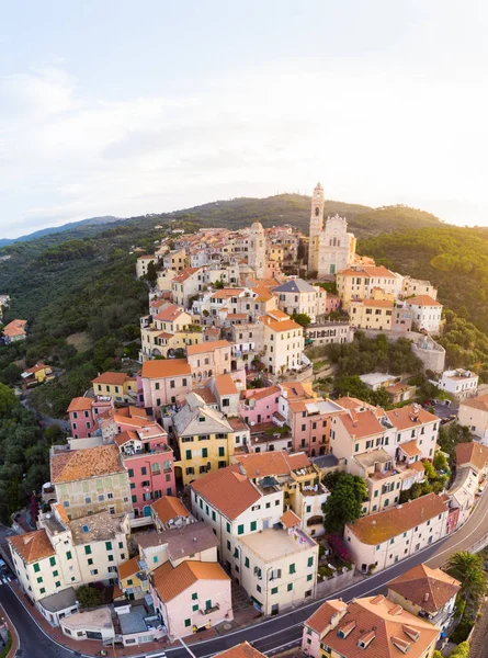 Aerial View Cervo Medieval Town Mediterranean Coast Liguria Riviera Italy — Stock Photo, Image
