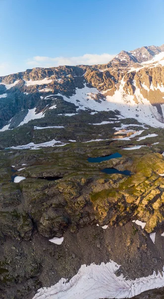 Hochgebirgslandschaft Mit Majestätischen Felsgipfeln Luftpanorama Bei Sonnenaufgang Alpen Anden Himalaya — Stockfoto
