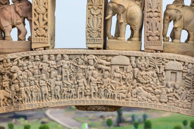 Sanchi Stupa, bina, antik Budist din gizem, taş oyma. Seyahat hedef Madhya Pradesh, Hindistan. 