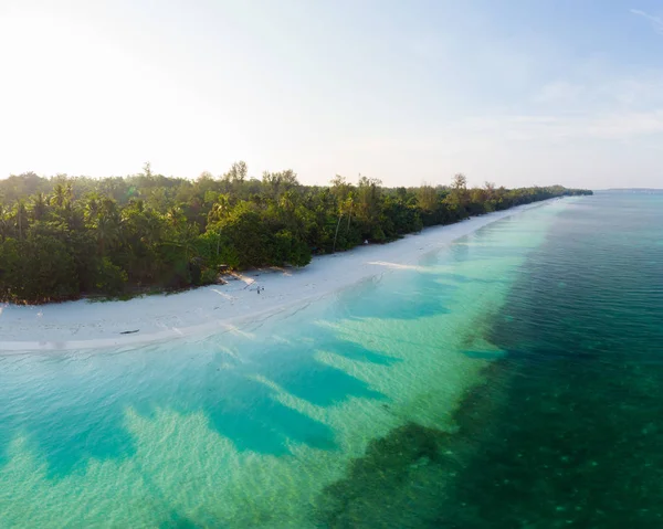 Vista Aerea Spiaggia Tropicale Isola Barriera Corallina Mare Caraibico Indonesia — Foto Stock