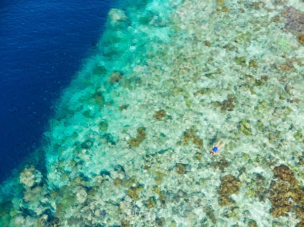 Vista Aérea Arriba Hacia Abajo Arrecife Coral Mar Tropical Caribeño — Foto de Stock