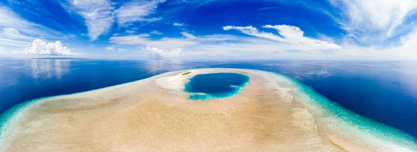 Atolón Idílico Aéreo Destino Turístico Panorámico Maldivas Polinesia Laguna Azul — Foto de Stock