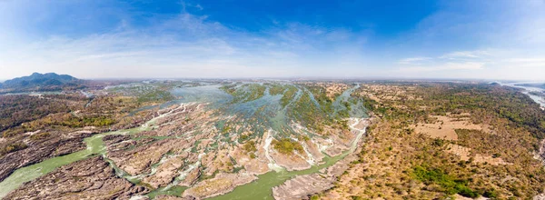 Повітряні Панорамний 4000 Островів Річки Меконг Лаосі Phi Водоспади Знамениті — стокове фото