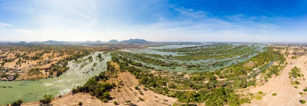 Letecké Panoramatické 4000 Ostrovů Řeky Mekong Laosu Phi Vodopády Slavný — Stock fotografie