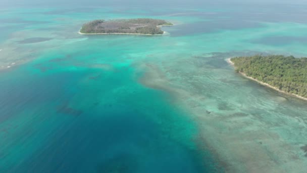 Antenne Vliegen Woestijn Eilanden Koraalrif Tropische Caribische Zee Turquoise Blauwe — Stockvideo