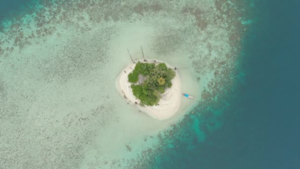 航空写真 砂漠の島熱帯ビーチ カリブ海青緑色の水サンゴ礁の上を飛んでください インドネシア スマトラ島沖シムルエ島 シュノーケ リング ダイビング観光地 ネイティブ Cinelike — ストック動画
