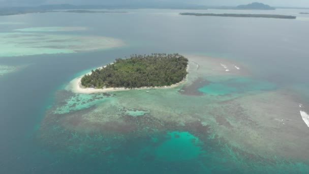 航空写真 熱帯の島の白いビーチ カリブ海青緑色の水サンゴ礁の上を飛んでください インドネシア スマトラ島沖シムルエ島 シュノーケ リング ダイビング観光地 ネイティブ Cinelike — ストック動画
