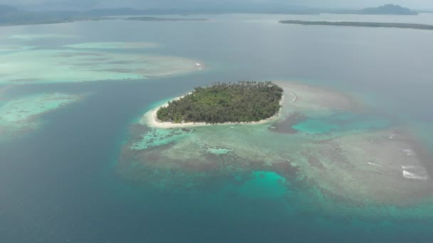 Aérien Survolant Une Île Tropicale Plage Blanche Caraïbes Mer Turquoise — Video