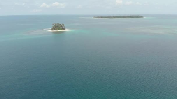 Aérien Survolant Une Île Tropicale Plage Blanche Caraïbes Mer Turquoise — Video