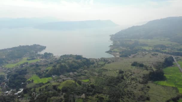 Antenn Lake Toba Och Samosir Island Från Ovan Sumatra Indonesien — Stockvideo