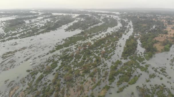 Antenn Flyger Över Don Det Och 4000 Öar Mekong River — Stockvideo