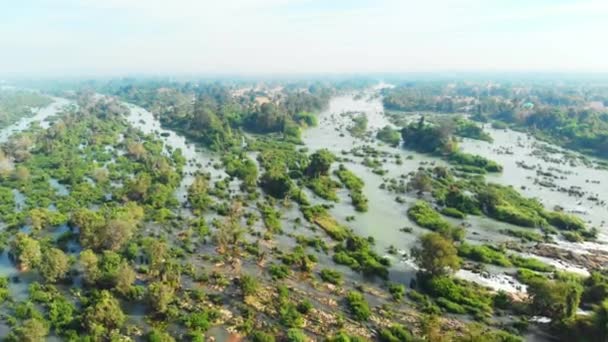 Aéreo Sobrevoando Don Det 4000 Ilhas Rio Mekong Laos Phi — Vídeo de Stock