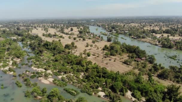 Aerial Pływające Nad Don Det 4002 Wysp Mekong Rzeki Laosie — Wideo stockowe