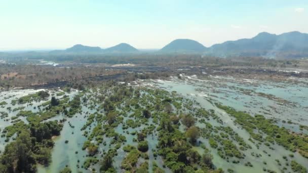 Antenn Flyger Över Don Det Och 4004 Öar Mekong River — Stockvideo