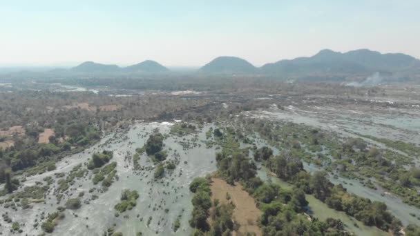 Aerial Pływające Nad Don Det 4003 Wysp Mekong Rzeki Laosie — Wideo stockowe