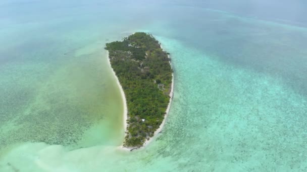 熱帯の島を飛ぶ Wakatobi 国立公園で風光明媚な旅行先 インドネシアモルディブポリネシアブルーラグーンターコイズウォーターコーラルリーフ — ストック動画