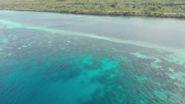 Воздушный Полет Над Коралловым Рифом Бирюзовой Воды Тропический Остров Живописное — стоковое видео