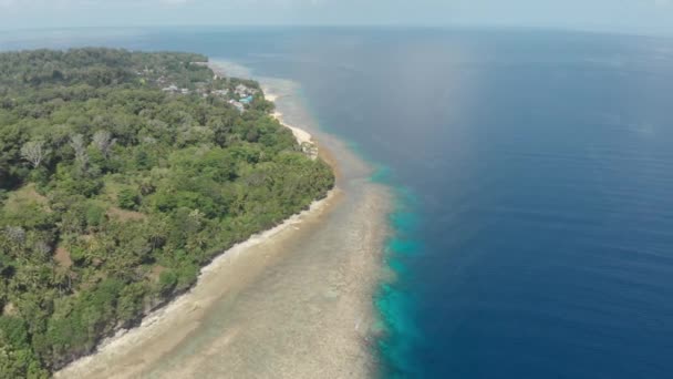 Antenne Fliegen Über Tropische Insel Weißen Sandstrand Banda Inseln Maluku — Stockvideo