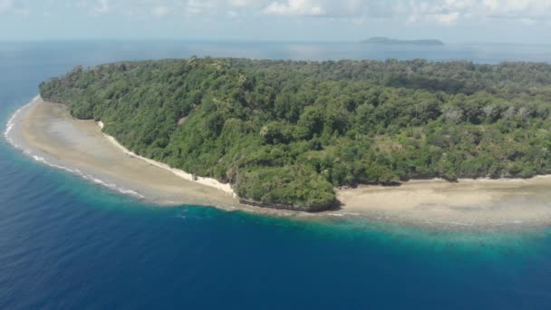 Aéreo Sobrevoando Ilha Tropical Praia Areia Branca Ilhas Banda Maluku — Vídeo de Stock