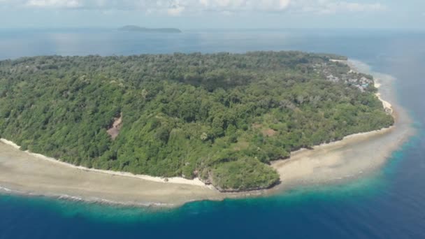 Aerial Flying Tropical Island White Sand Beach Banda Islands Maluku — Stock Video