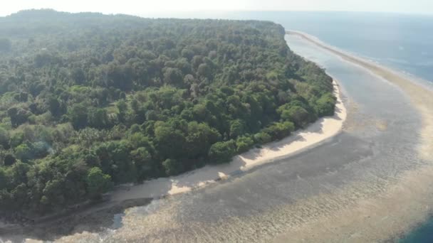 Aéreo Sobrevoando Ilha Tropical Recife Coral Praia Areia Ilhas Banda — Vídeo de Stock