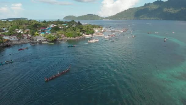 Antenne Kora Kora Traditionele Kano Jaarlijkse Race Bandaneira Speedboten Varen — Stockvideo