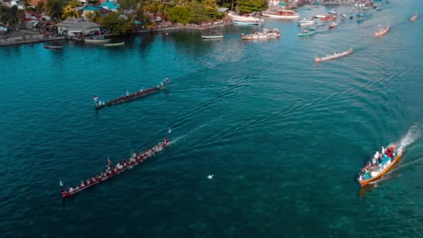 Aérien Course Annuelle Canoë Traditionnel Kora Kora Bandaneira Bateaux Vitesse — Video