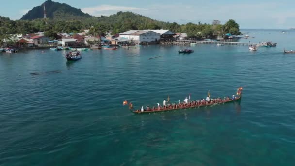 Bandaneira Indonesië Circa November 2018 Antenne Kora Kora Traditionele Kano — Stockvideo