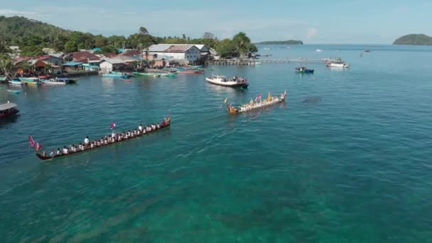 Aerial Kora Kora Traditional Canoe Annual Race Bandaneira Beautiful Sea — Stock Video