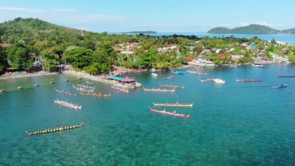 Aerial Kora Kora Traditional Canoe Preparing Annual Race Bandaneira Banda — Stock Video