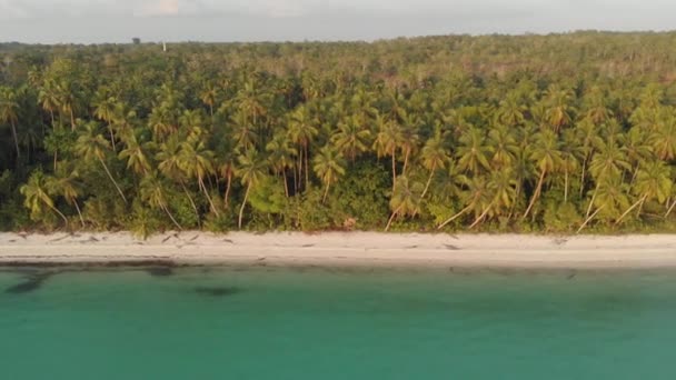 Antenn Oförorenad Vit Sandstrand Solnedgång Wab Kei Islands Maluku Indonesien — Stockvideo