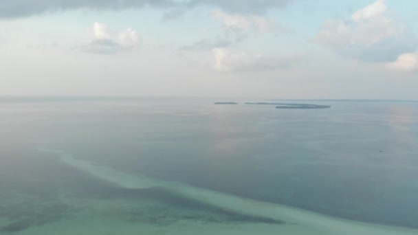 未受污染的海岸线海滩日落在奥洛伊德塔文基群岛马鲁库印度尼西亚棕榈树森林珊瑚礁低潮 原生电影式 Log 颜色配置文件 — 图库视频影像
