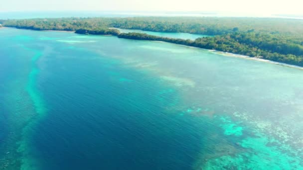 Antenn Flyga Över Tropiska Havet Korallrev Turkos Vatten Pasir Panjang — Stockvideo