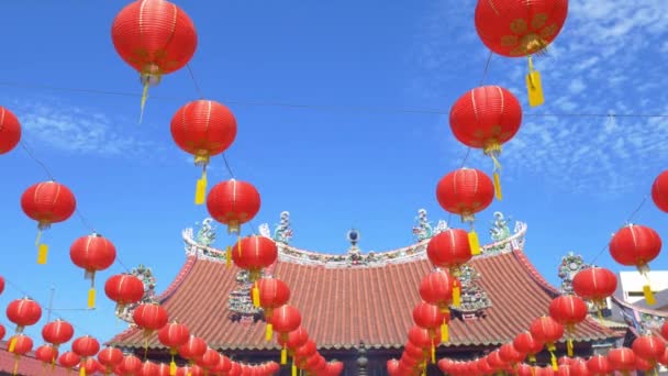 Penang Malaysia Circa Februari 2019 Röda Laternar Hängande Taoistiska Tempel — Stockvideo