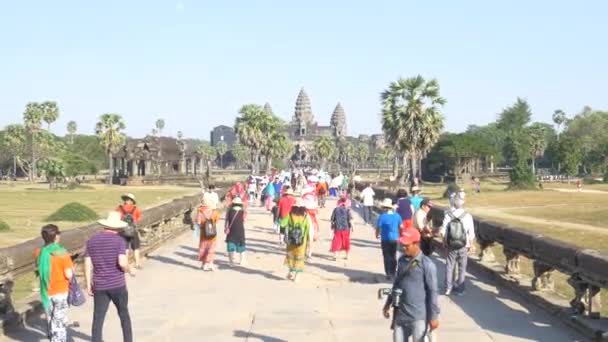 アンコール カンボジア 2018年12月頃 アンコール遺跡旅行先カンボジアを訪れる観光グループ — ストック動画