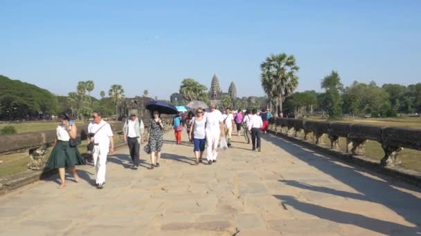 Angkor Kambodja Circa December 2018 Turistgrupper Som Besöker Angkor Ruins — Stockvideo