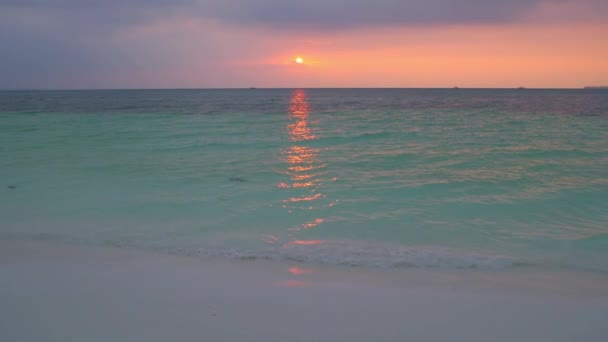 Movimento Lento Pôr Sol Praia Tropical Caribe Mar Costa Turística — Vídeo de Stock