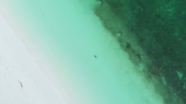 Aérea Mujer Nadando Agua Turquesa Atardecer Playa Arena Blanca Costa — Vídeos de Stock