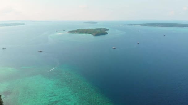 航空写真 ケイ諸島マルク モルッカス インドネシアの風光明媚な旅行先で汚染されていない海岸線熱帯ビーチカリブ海サンゴ礁環礁環礁 — ストック動画