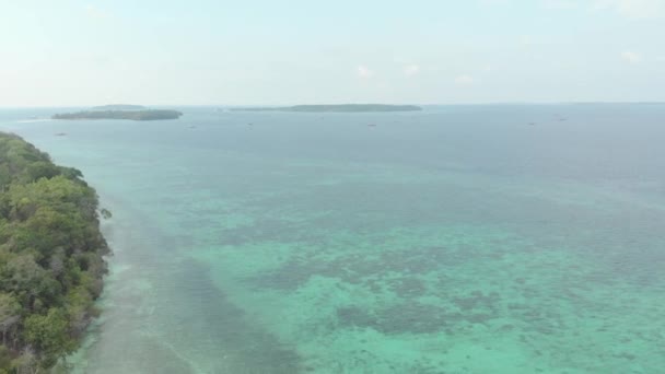 Воздушный Незагрязненная Береговая Линия Тропического Пляжа Карибского Моря Пасир Панджанг — стоковое видео