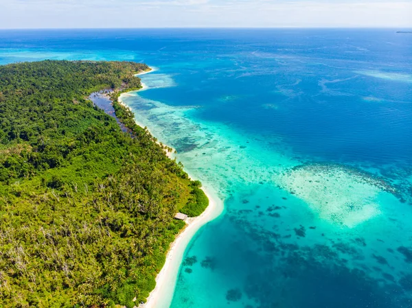 Antenne Exotische Tropische Insel Weißer Sandstrand Weg Von Allem Korallenriff — Stockfoto