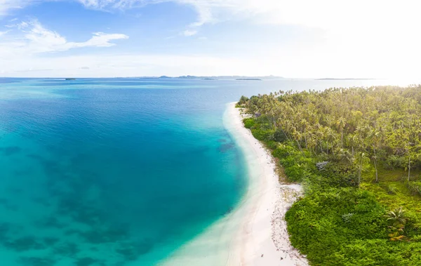 Antenne Exotische Tropische Insel Weißer Sandstrand Weg Von Allem Korallenriff — Stockfoto