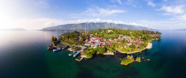 Hava Toba Gölü Sumatra Endonezya Dan Samosir Adası Manzarası Büyük — Stok fotoğraf