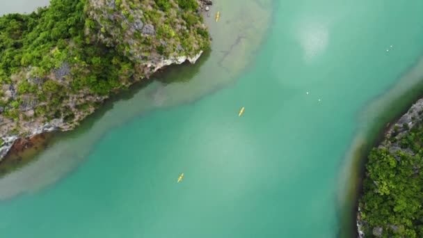 Arriba Hacia Abajo Volando Sobre Los Pináculos Rocosos Long Bay — Vídeos de Stock